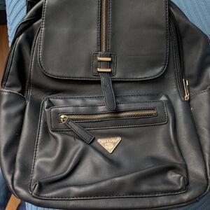 Black Leather-Look Men’s Backpack with Gold Hardware